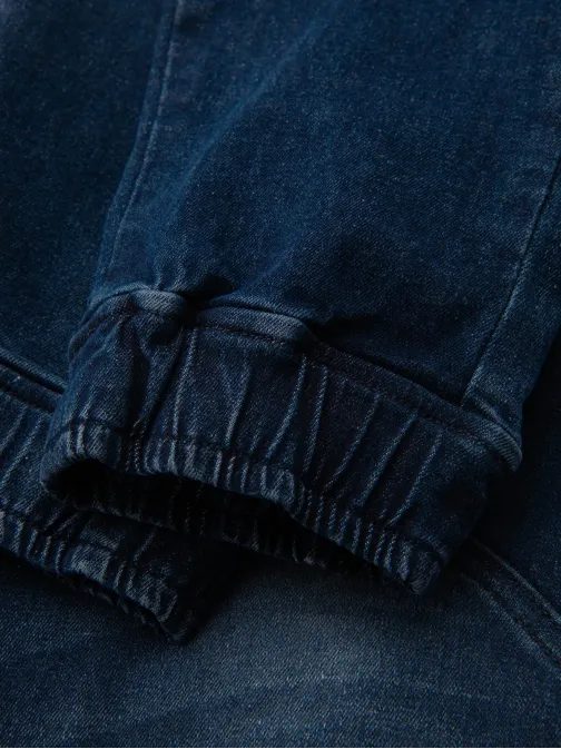 Trendy modré rifľové joggery s ozdobnými prvkami V1 PADJ-0243