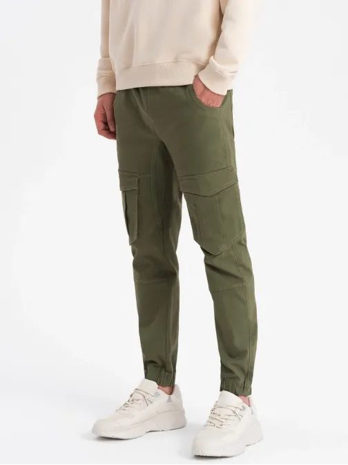 Trendové olivové joggery P886
