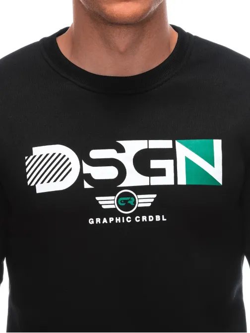 Trendy čierna mikina s prvkami zelenej farby s výrazným nápisom B1626