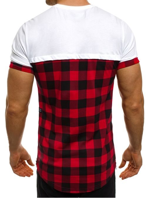 Biele tričko s károvaným vzorom v červenej farbe BREEZY 431T