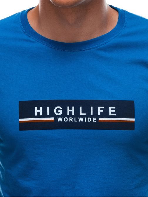 Bavlnené modré tričko s potlačou High Life S1615