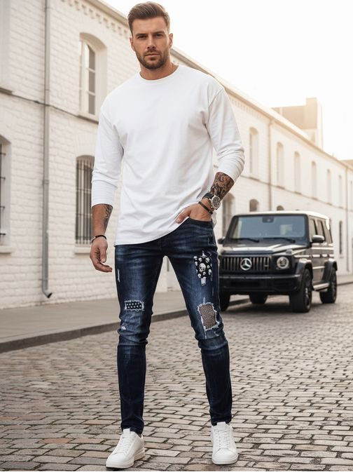 Módne modré pánske rifle v trendy prevedení