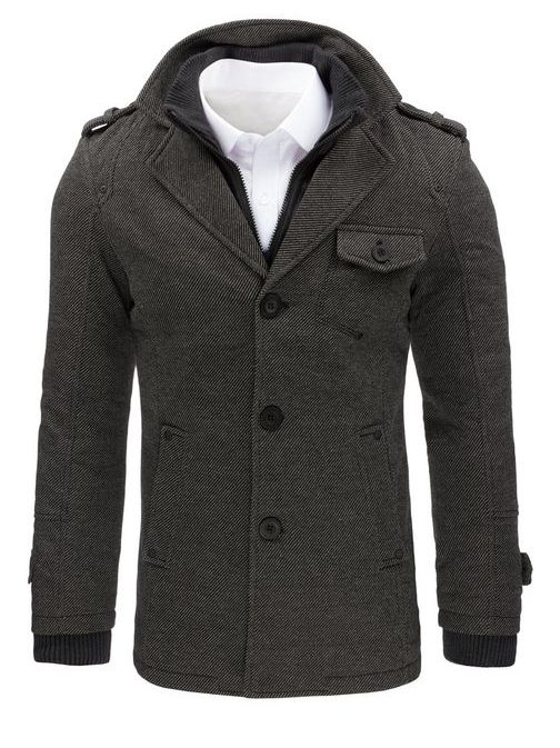 Zaujímavý pánsky kabát v šedej farbe