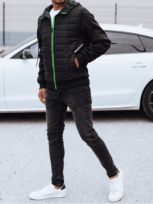 Čierna prešívaná pánska bunda s výrazným zipsom