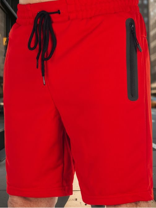 Pánske červené kraťasy s vreckami na zips