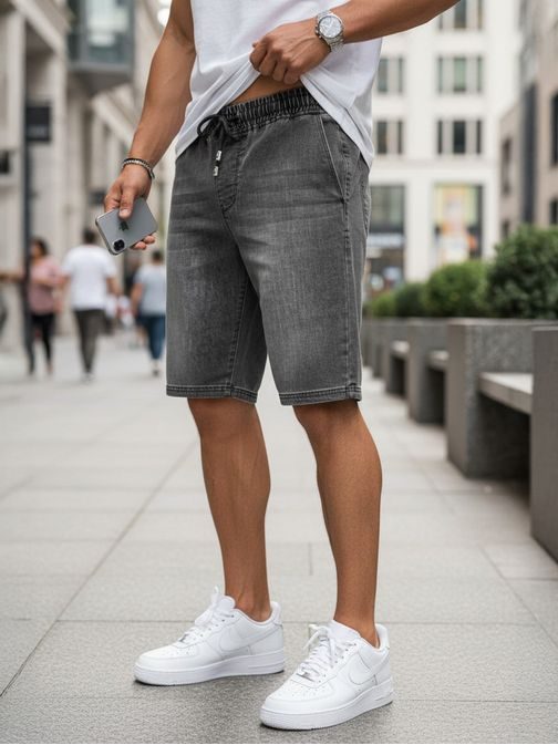 Módne šedé džínsové kraťasy