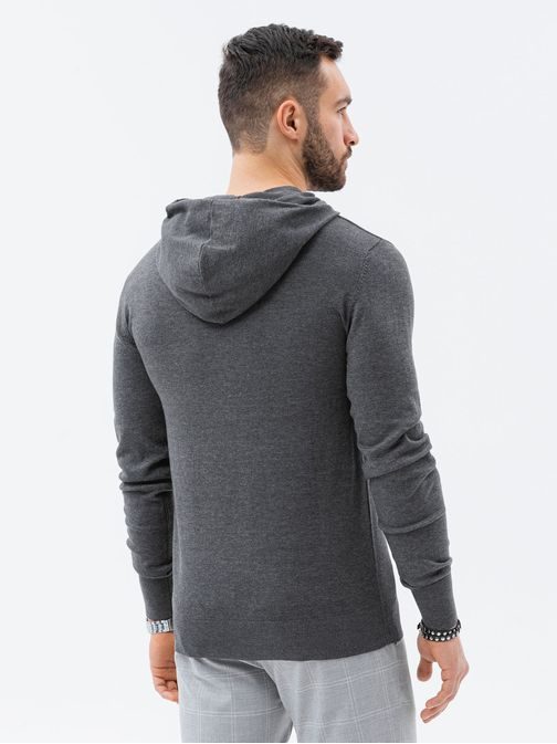 Štýlový šedý melírovaný sveter s kapucňou E187