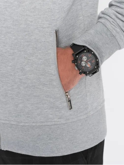 Moderná šedá pánska mikina na zips V2 SSZP-22SS-010