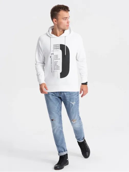 Zaujímavá biela mikina s popisom V1 SSPS-0152