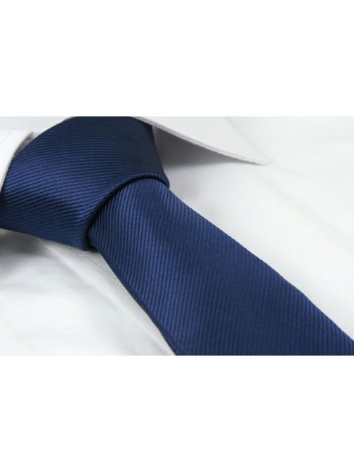 Tmavo-modrá prúžkovaná pánska kravata