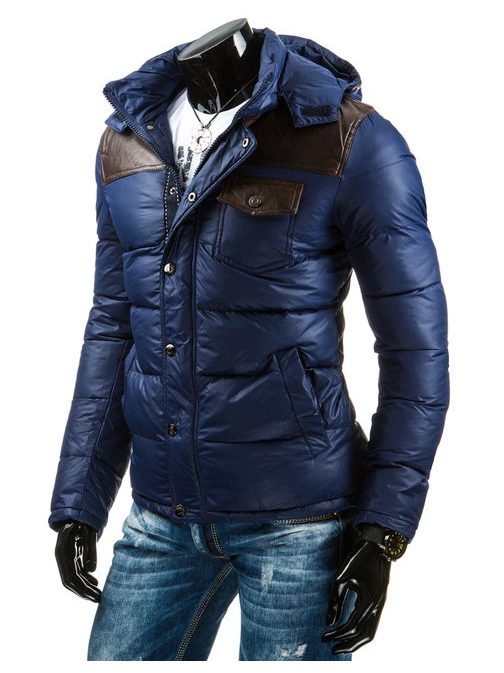 Modrá zimná pánska bunda s trendy doplnkami