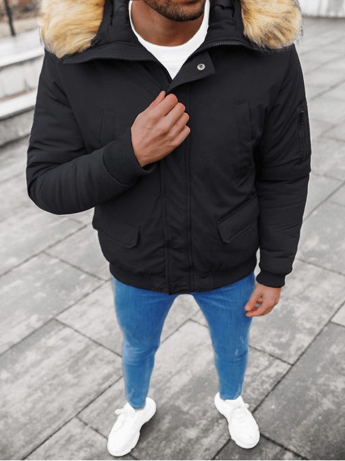 Čierna zimná bunda s kapucňou JS/M2019/392