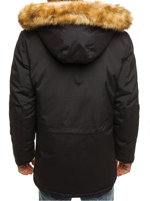 Zateplená zimná bunda v čiernej farbe s kožušinovou kapucňou J.STYLE 3065
