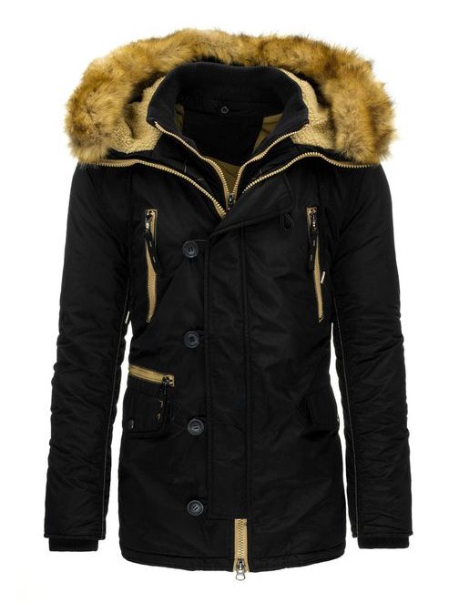 Jedinečná čierna pánska zimná bunda s kapucňou