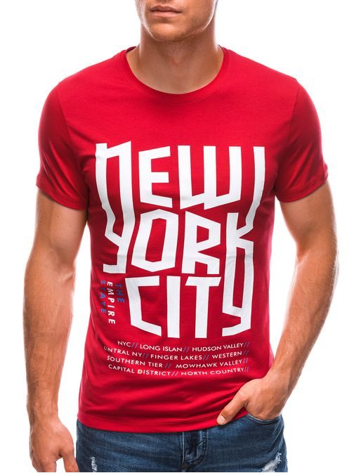 Červené tričko s modernou potlačou New York S1720