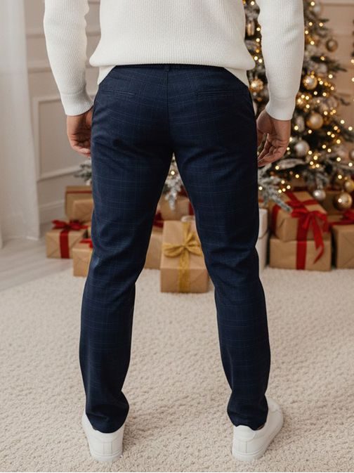 Módne granátové nohavice s károvaným vzorom