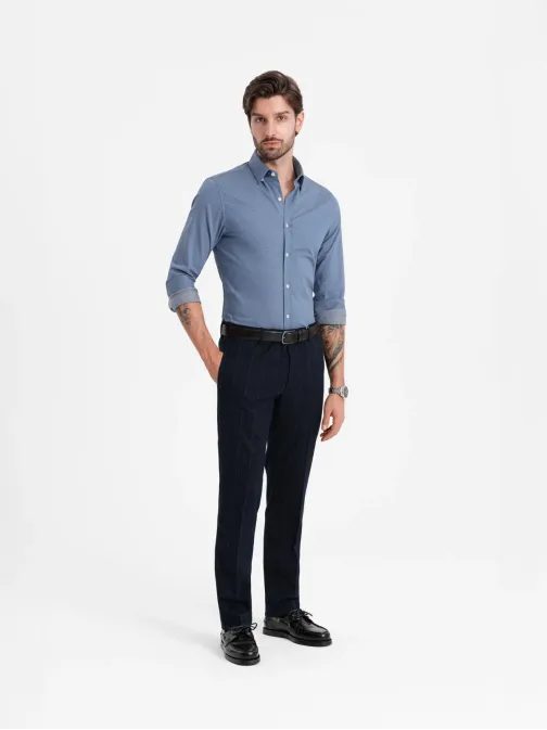 Módna modrá slim-fit košeľa V1 SHCS-0175