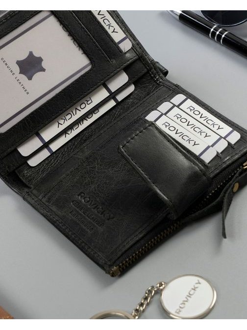 Čierna kožená trendy peňaženka s prackou Rovicky