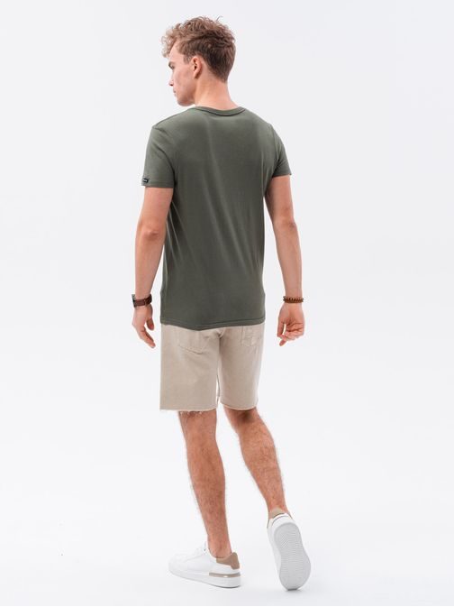Jednoduché tmavo-olivové tričko S1369