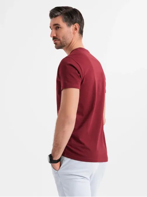 Basic bavlnené bordové tričko s V-výstrihom V10 TSBS-0237