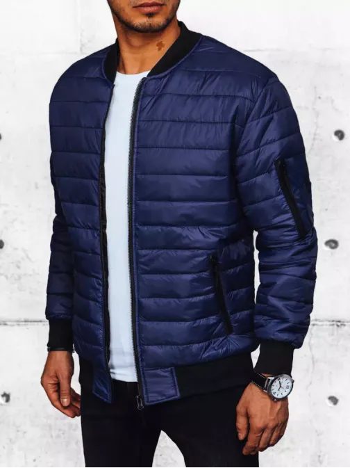 Prešívaná pánska bomber bunda v modrej farbe