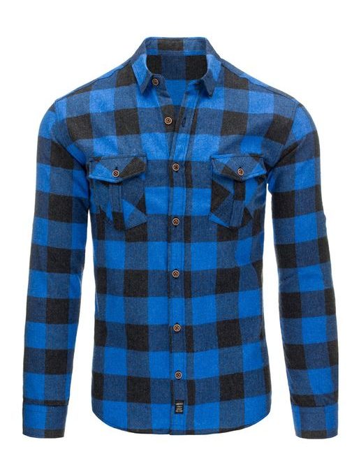 Moderná flanelová čierno-modrá pánska košeľa