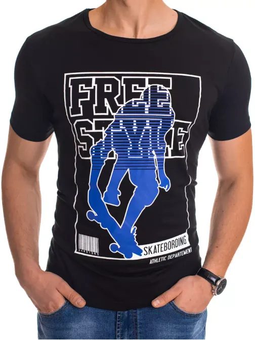Trendové čierne tričko s potlačou Free Style