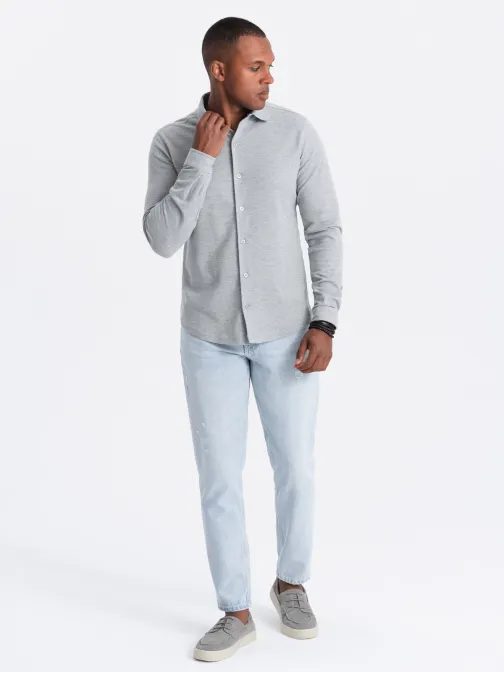 Ležérna šedá  pánska košeľa V5 SHCS-0177