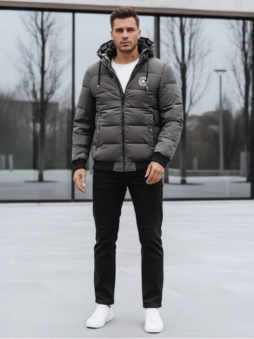 Trendy zimná bunda s kapucňou v šedom prevedení