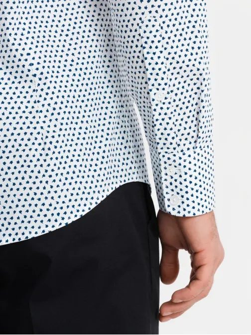 Jedinečná biela košeľa s trendy vzorom V2 SHCS-0140
