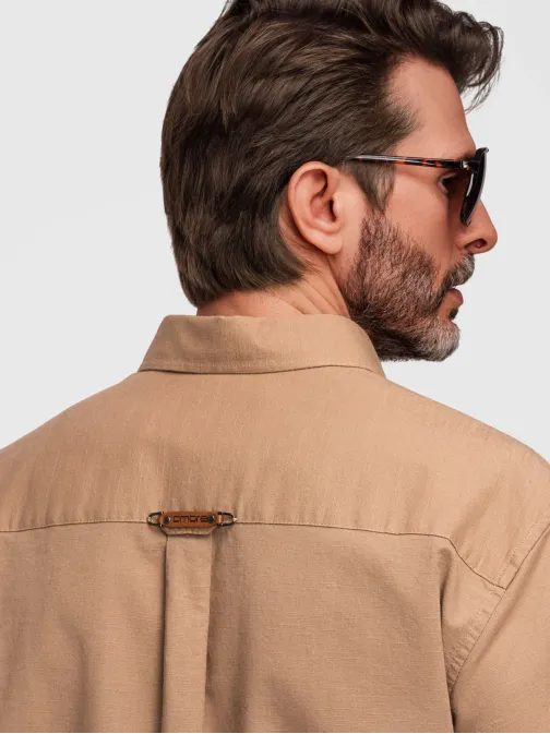 Svetlo hnedá košeľa ľanová s náprsným vreckom V7 SHCS-0134