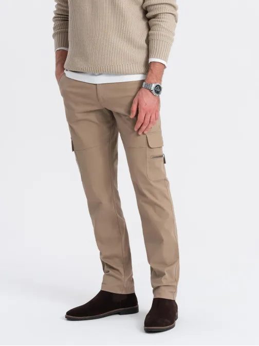 Trendové hnedé  pánske joggery V3 PACG-0204