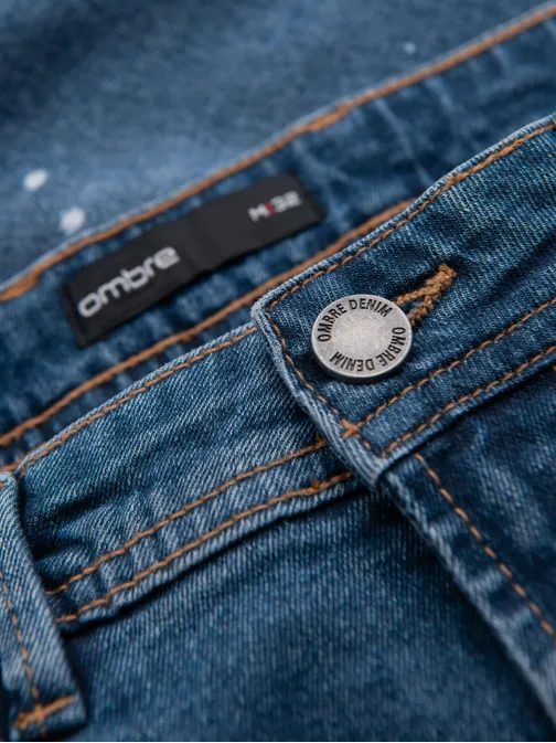 Moderné modré rifľové kraťasy s odreninami V2 SRDS-0186