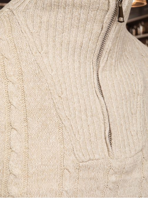 Vzorovaný pánsky sveter so zipsom béžový