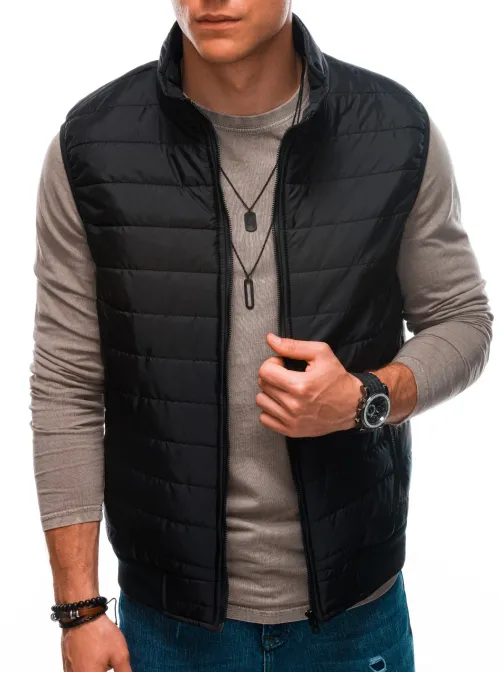 Pánska čierna prešívaná vesta V59