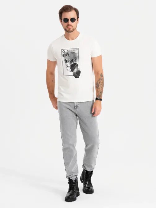 Biele bavlnené tričko s modernou potlačou V2 TSPT-0200