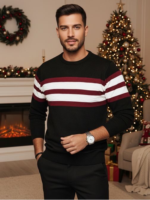 Čierny trendy pruhovaný sveter