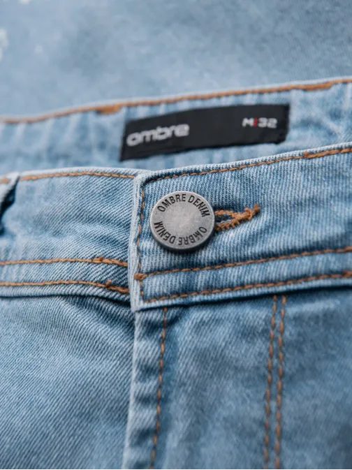 Moderné svetlomodré rifľové kraťasy s odreninami V1 SRDS-0186