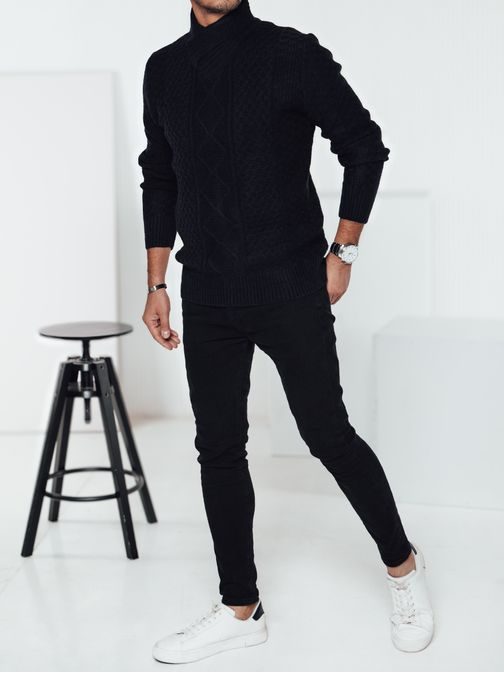 Čierny pánsky sveter s vysokým golierom