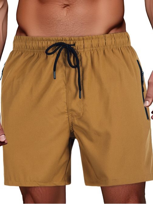 Kamelové pánske plavky s vreckami na zips