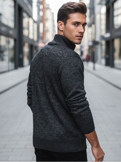 Trendy vzorovaný grafitový pánsky sveter