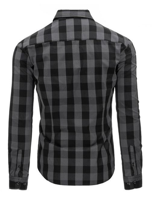 Šedo-čierna kockovaná pánska košeľa slim fit strihu
