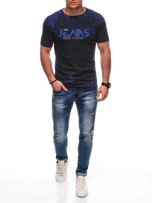 Módne tmavomodré tričko s nápisom Jeans S2034