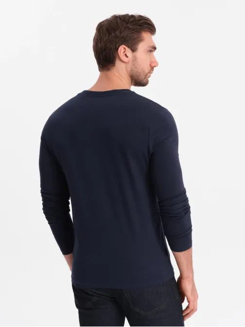 Tmavomodré tričko s dlhým rukávom a V-výstrihom, a s logom v2 LSCL-0110