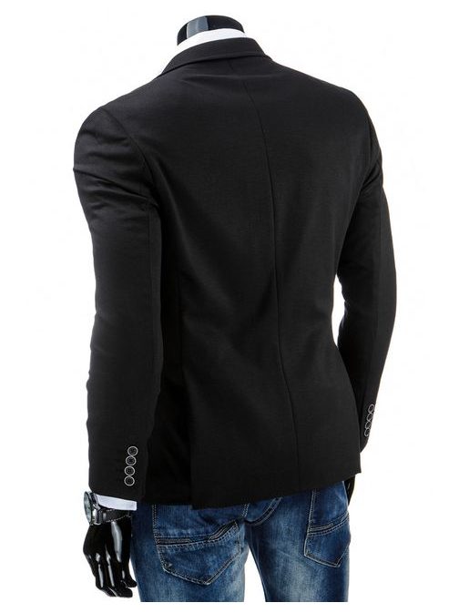 Jednoduché pánske sako v čiernej farbe slim fit strihu