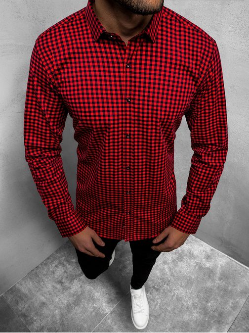 Červeno-čierna košeľa s dlhým rukávom O/3011/19