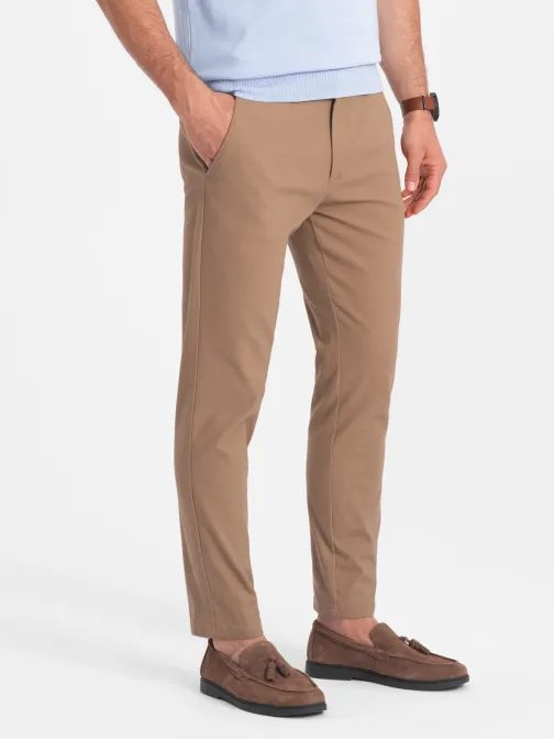 Pánske svetlo hnedé chinos nohavice slim fit V2 PACP-0186