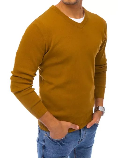 Elegantný kamelový sveter s véčkovým výstrihom