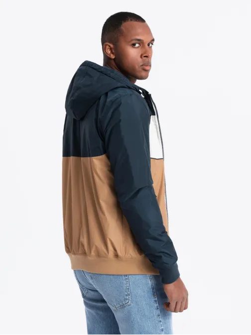 Pohodlná hnedo-modrá prechodná športová bunda V1 JANP-0194