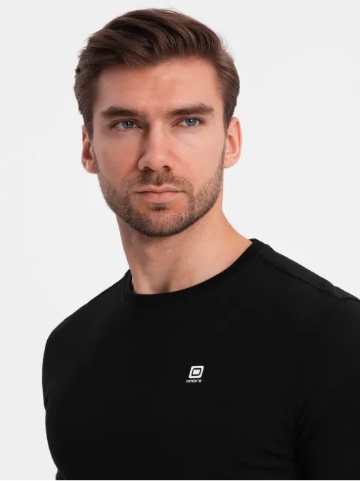 Módne čierne tričko s dlhým rukávom a s logom V3 LSCL-0102